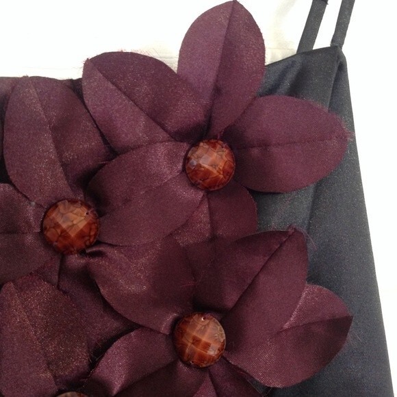 BURLAPP Size 4 Black Gold Maroon Silk Mini Dress Sleeveless Lined Floral Stretch - Picture 4 of 10